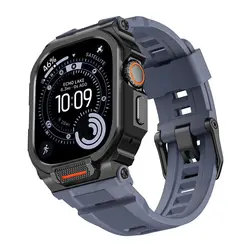 Durable Sports Silicone Band with Metal Bumper - Iwatch ultra 1 49mm (Black Blue  )
