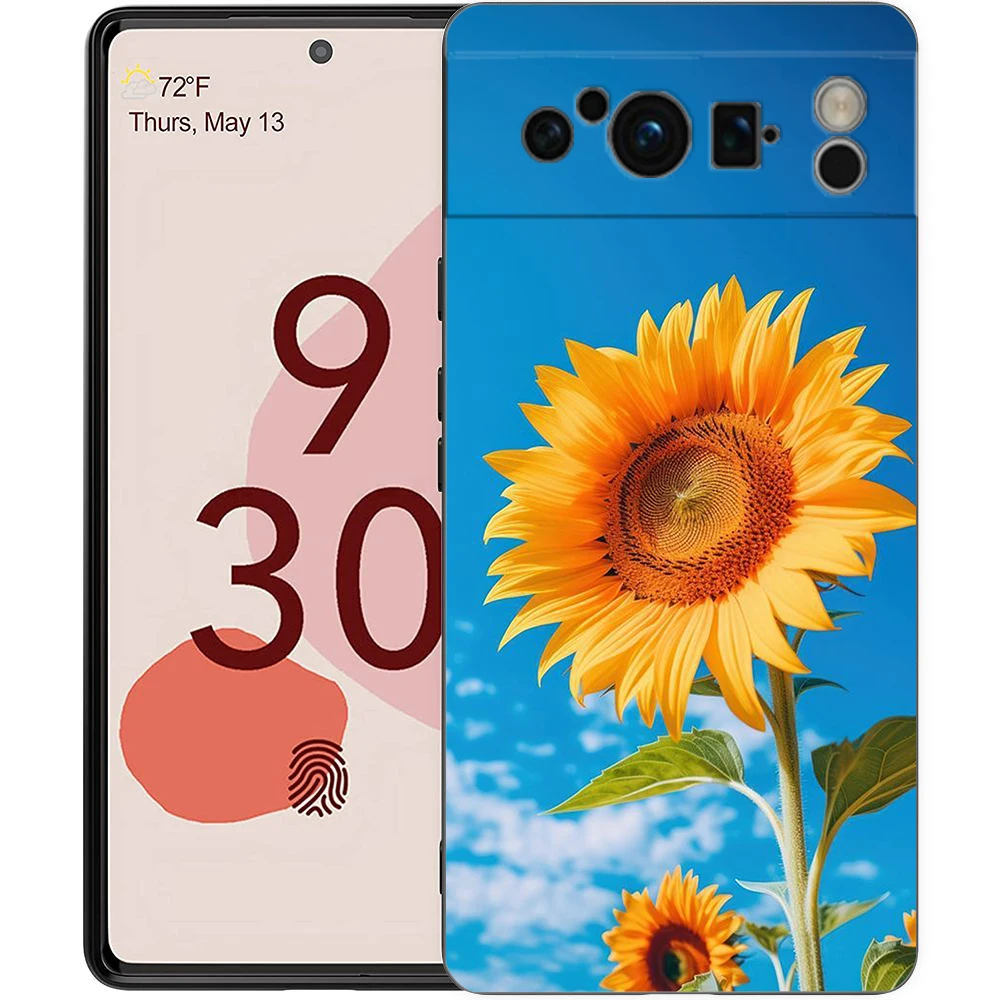 Elegant Sunflower Design Luxury Phone Case - Black Soft TPU Cover
