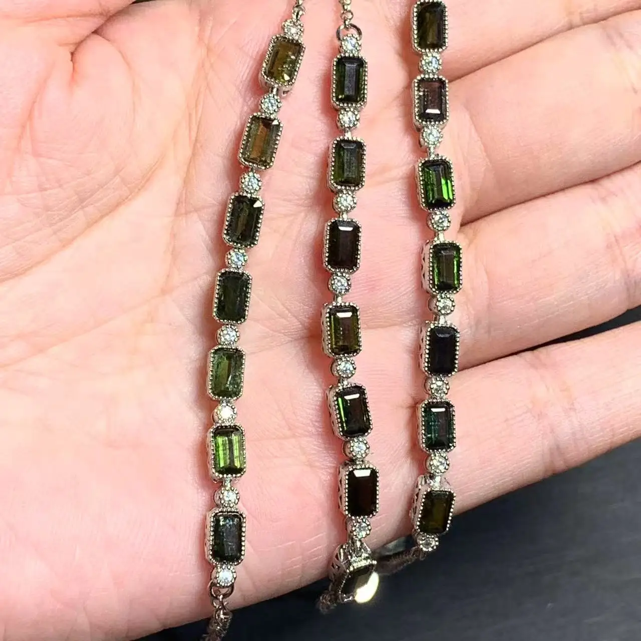 Natural GREEN Tourmaline Tennis Bracelet Bracelets & Bangles For Women Adjustable Fine Jewelry Gift Stone RED