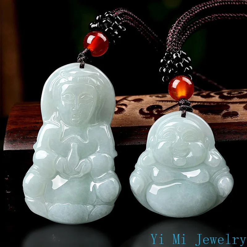 Natural Myanmar A-grade Jade Pendant Avalokitesvara Buddha Statue Pendant Jewelry Men's and Women's Jade