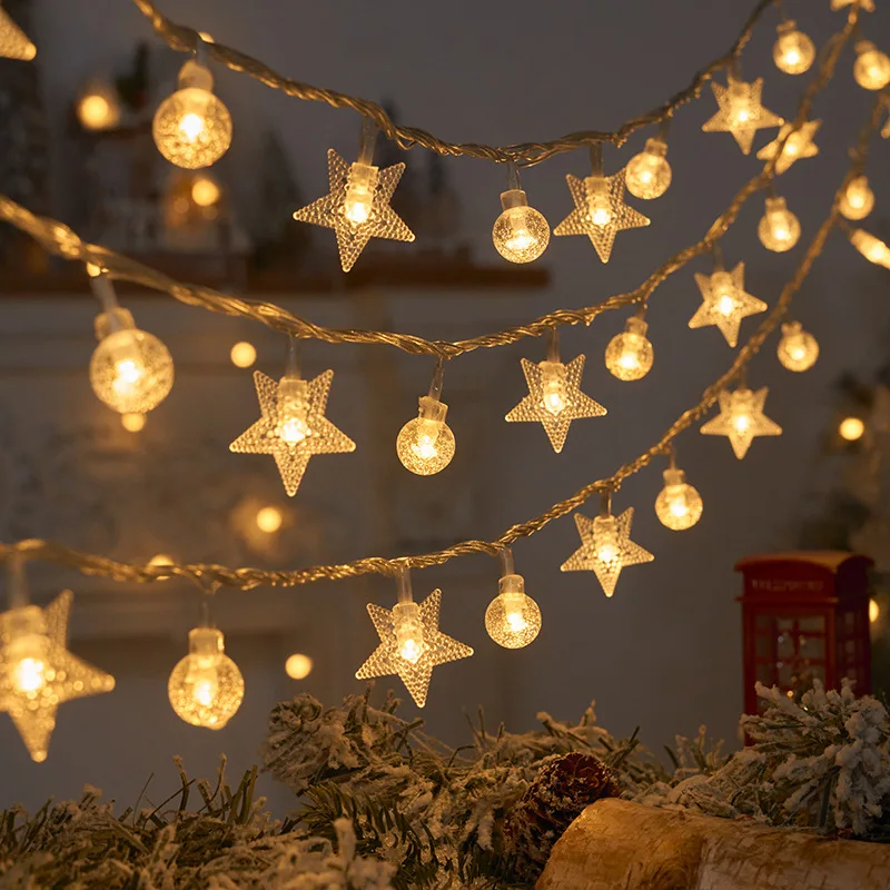 thumbnail image 1 of Guirnalda de luces LED con forma de estrella y copo de nieve de 1,5 m/3 m, funciona con pilas, para árbol de Navidad, 20243, 1 of 5