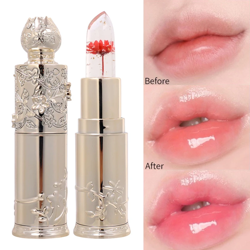 

Crystal Jelly Flower Lipstick Gloss Long Lasting Temperature Color Changing Lip Balm Transparent Moisturize Lips Makeup Cosmetic