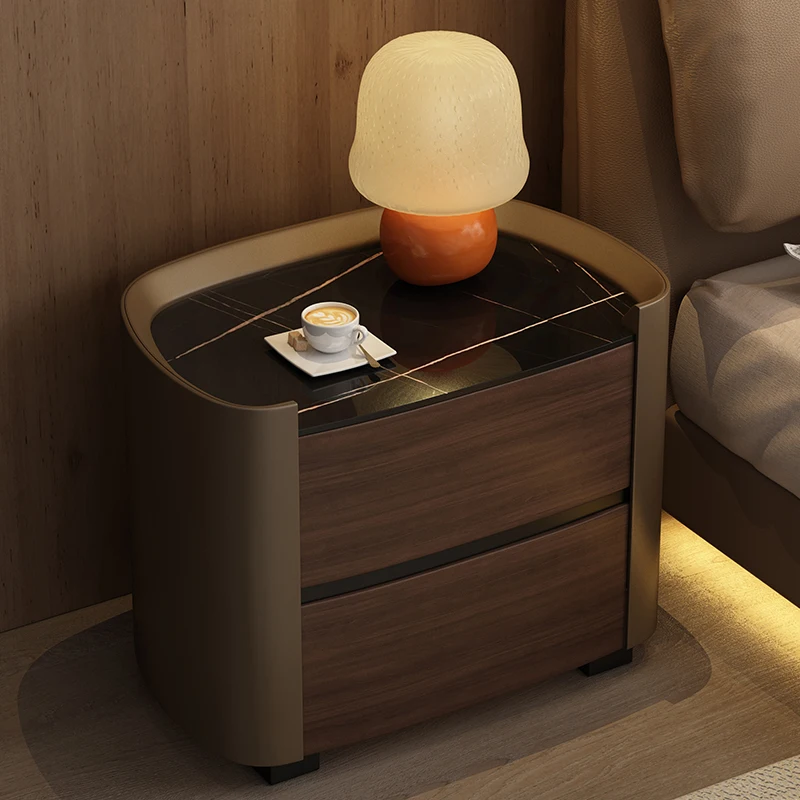 Rock Board Bedroom Double-layer Storage Storage Bedside Table Living Room Contrast Color Storages Cabinet TV Side Cabinets