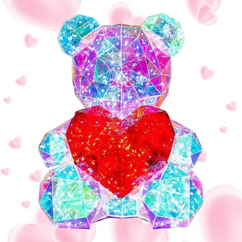 

Медведь с красным сердцем, креативный фантазийный медведь, красочный светящийся медведь на День святого Валентина, подарок на день рождения, сюрприз
