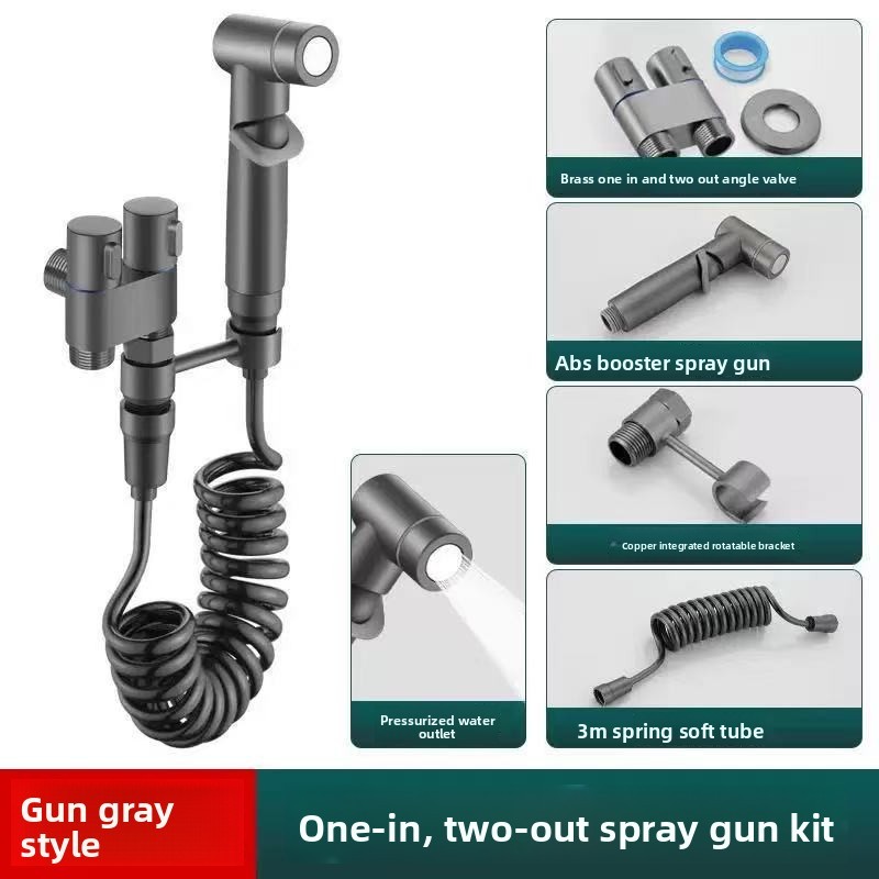 Durable stainless steel toilet spray gun dual outlet booster flusher with triangle valve for bathroom cleaning