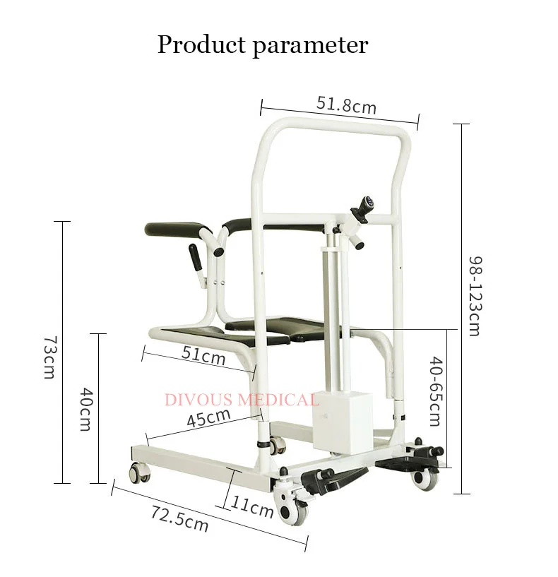 Electric Lift Nursing Elderly Toilet Bath Chair Portable Medical Transfer Chair with Commode 4