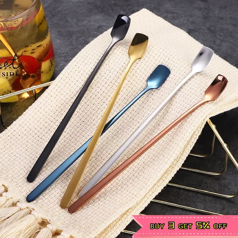 1PC Square-Headed Teaspoon Long Handle 304 Stainless Steel Coffee Stirring Spoons Dessert Ice Cream Mini Scoop Kitchen Tableware