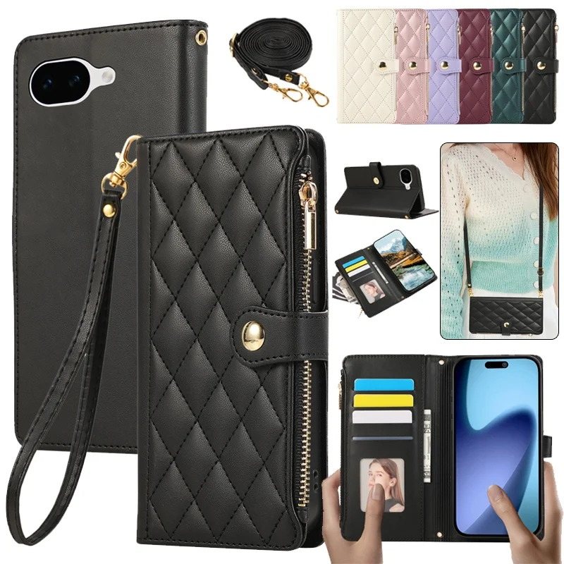 Compact Leather Crossbody Wallet with Fragrance Zipper and Card Holder