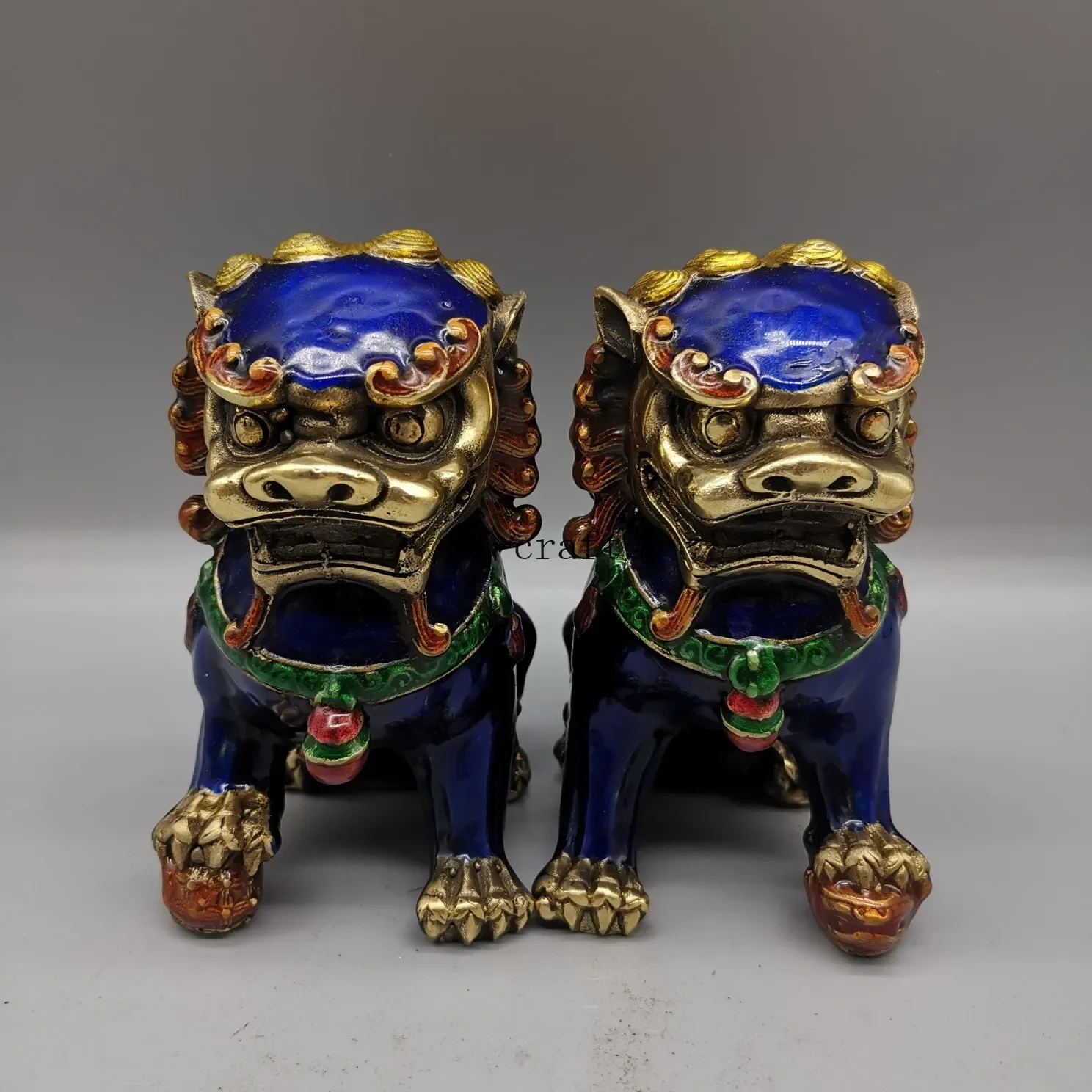Un Paio Cinese Antico Guardian Lion Foo Fu Dog Door Guard Statua In Ottone Fengshui Ornament