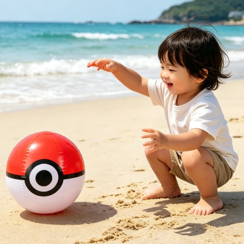Pokemon Cartoon Beach Ball Inflatable Poke Ball Water Toy Parent-child Volleyball Children's Elastic Sports Birthday Gift