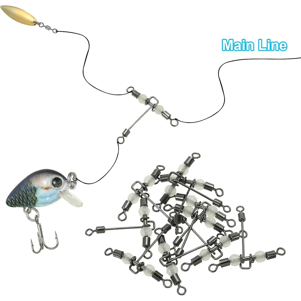 Fishing 3-Way Connector 10Pcs Stainless Steel Bait T-Shape Quick Connector Luminous Anti Entanglement Fishing Gear Accessories