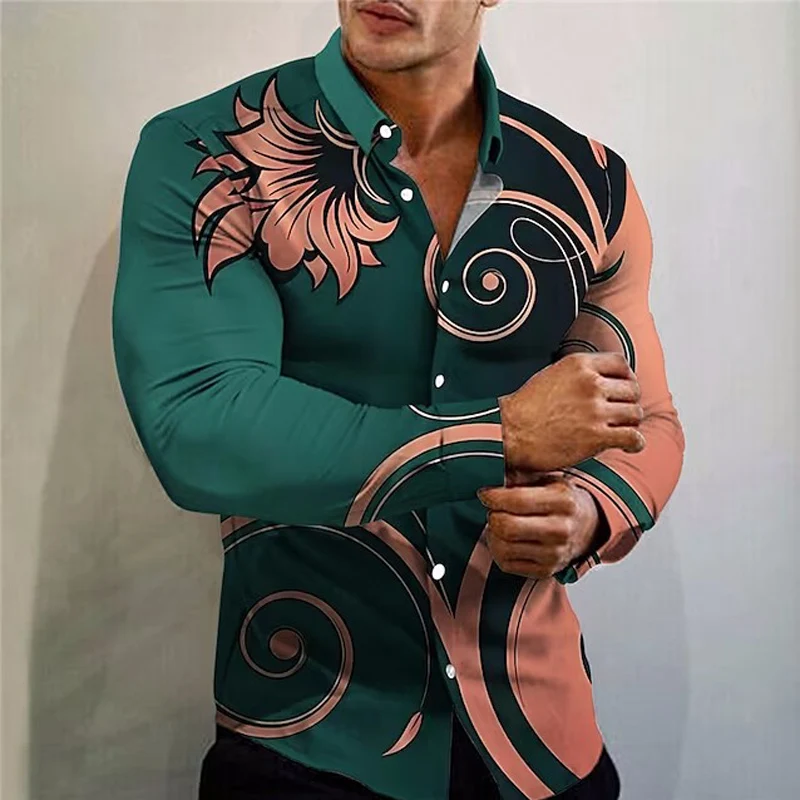 

Social Fashion Oversized Shirts For Men Casual flower Print Button Long Sleeve Top Men's Clothing Party Shirts and Blouses New