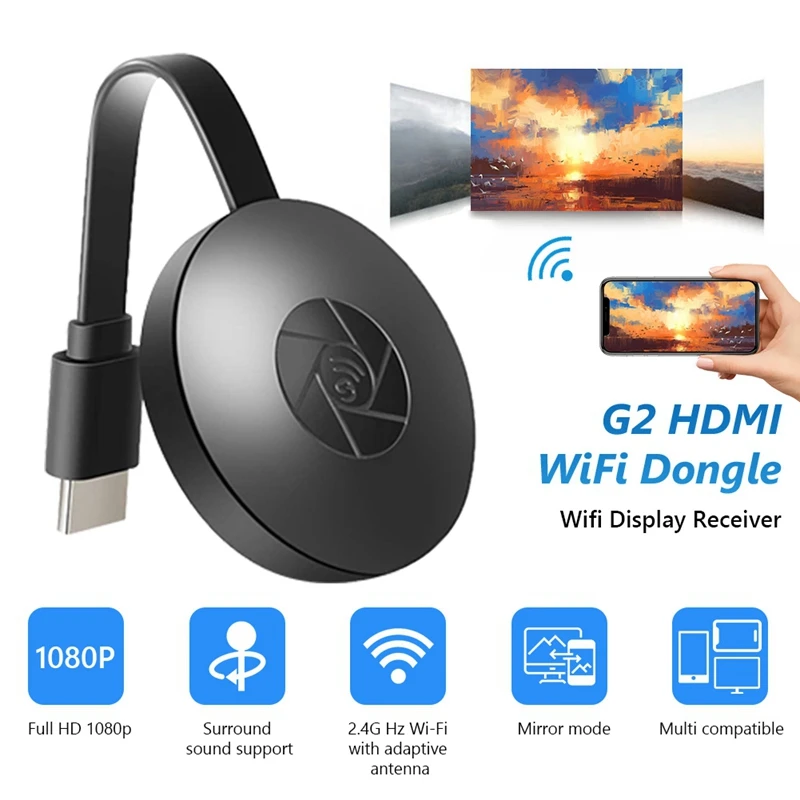 Hot sale Wireless Display Adapter Mobile Screen Mirroring Receiver From Phone to Big Screen for Chrome Home Black