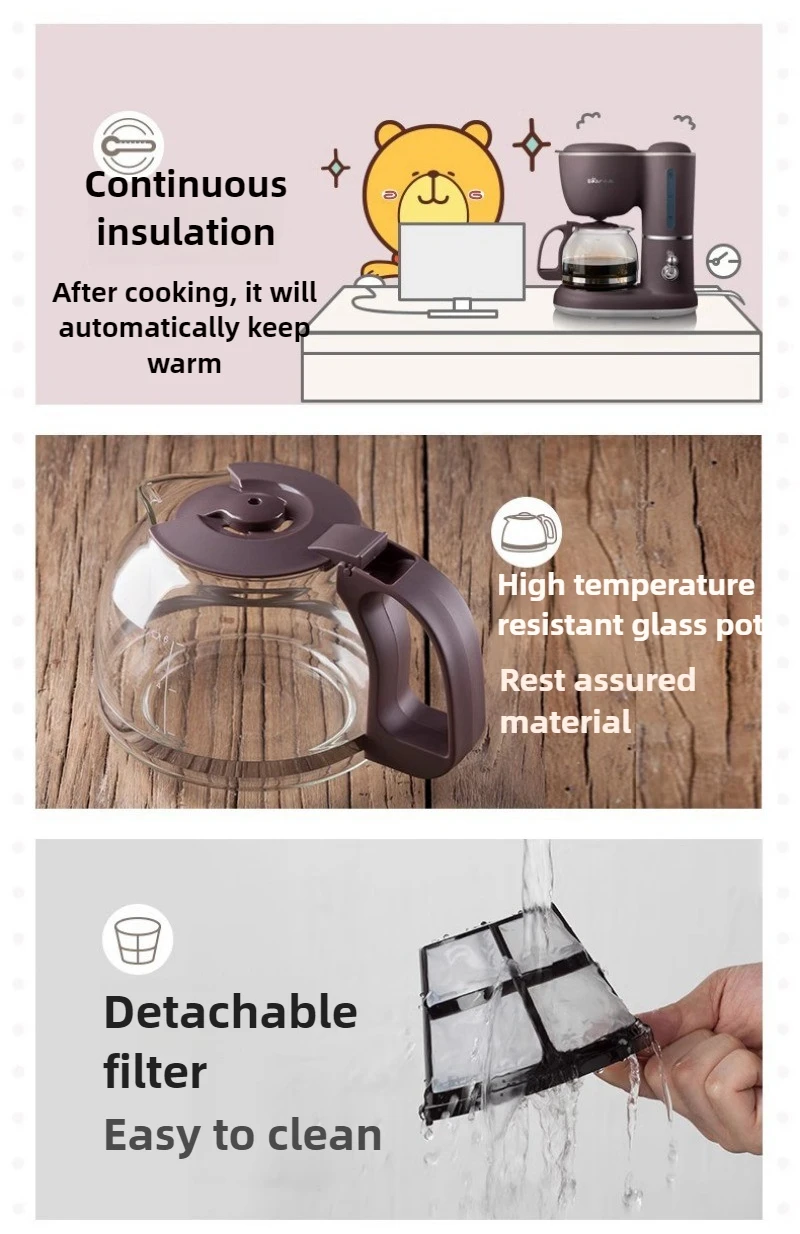 220V Household Drip Coffee Machine Fully Automatic Mini Small Tea Brewing Tea Brewing Dual-purpose Coffee Machine Easy To Clean