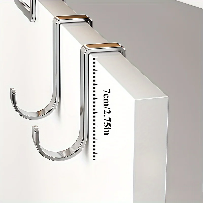 Stainless Steel Hook Double S-Shape Hook Kitchen Bathroom Cabinet Door Back Type Coat Towel Storage Hanger 8Pcs