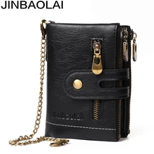 

2022 New Men Wallets Vintage Double Zipper Pu Leather Short Card Holder Chain Men Purse High Quality Brand Male Wallet