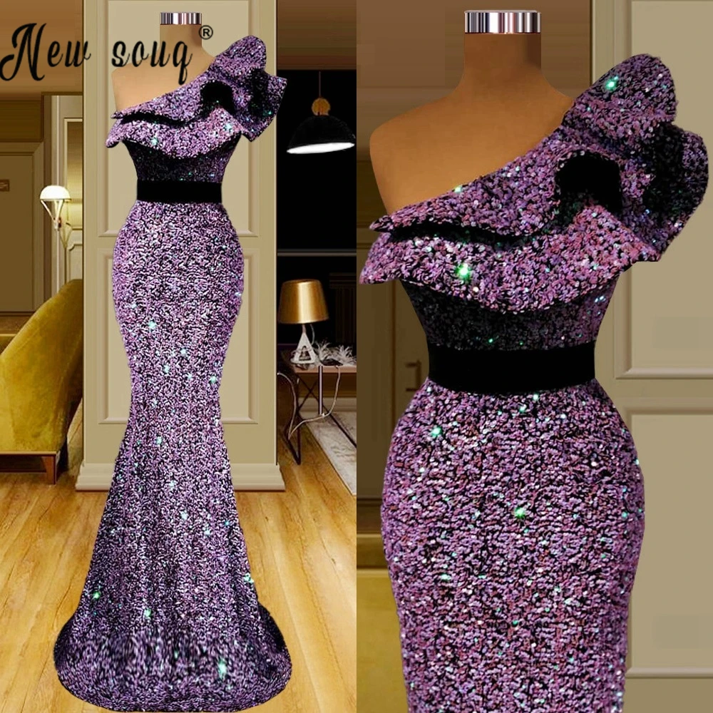 

Purple Velvet Beaded Sequin Mermaid Prom Gown for Wowen Wedding Party Dress Aso Ebi Formal Evening Dresses Plus Size De Soiree