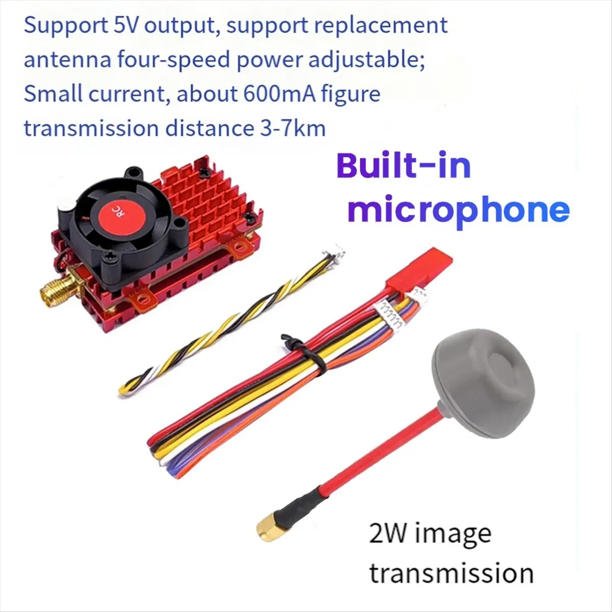VTX 5.8G 48CH 2W FPV Transmetteur Audio-Vidéo avec Antenne pour Drone RC