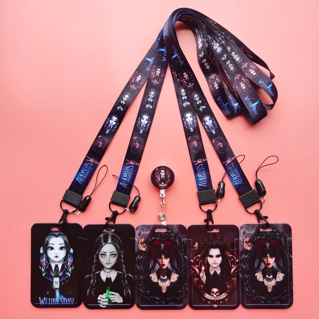 Personalized Initial Badge Holder With Lanyard - Flower Print Retractable Reel, Breakaway Clasp (Letter E) - View #2