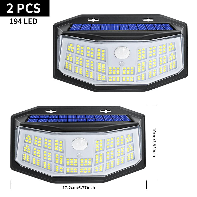 New Solar Lights 200/194/188 LEDs with Lights Reflector 270° Wide Angle IP65 Waterproof Easy-to-Install Security Garden Lights best outdoor solar lights Solar Lamps