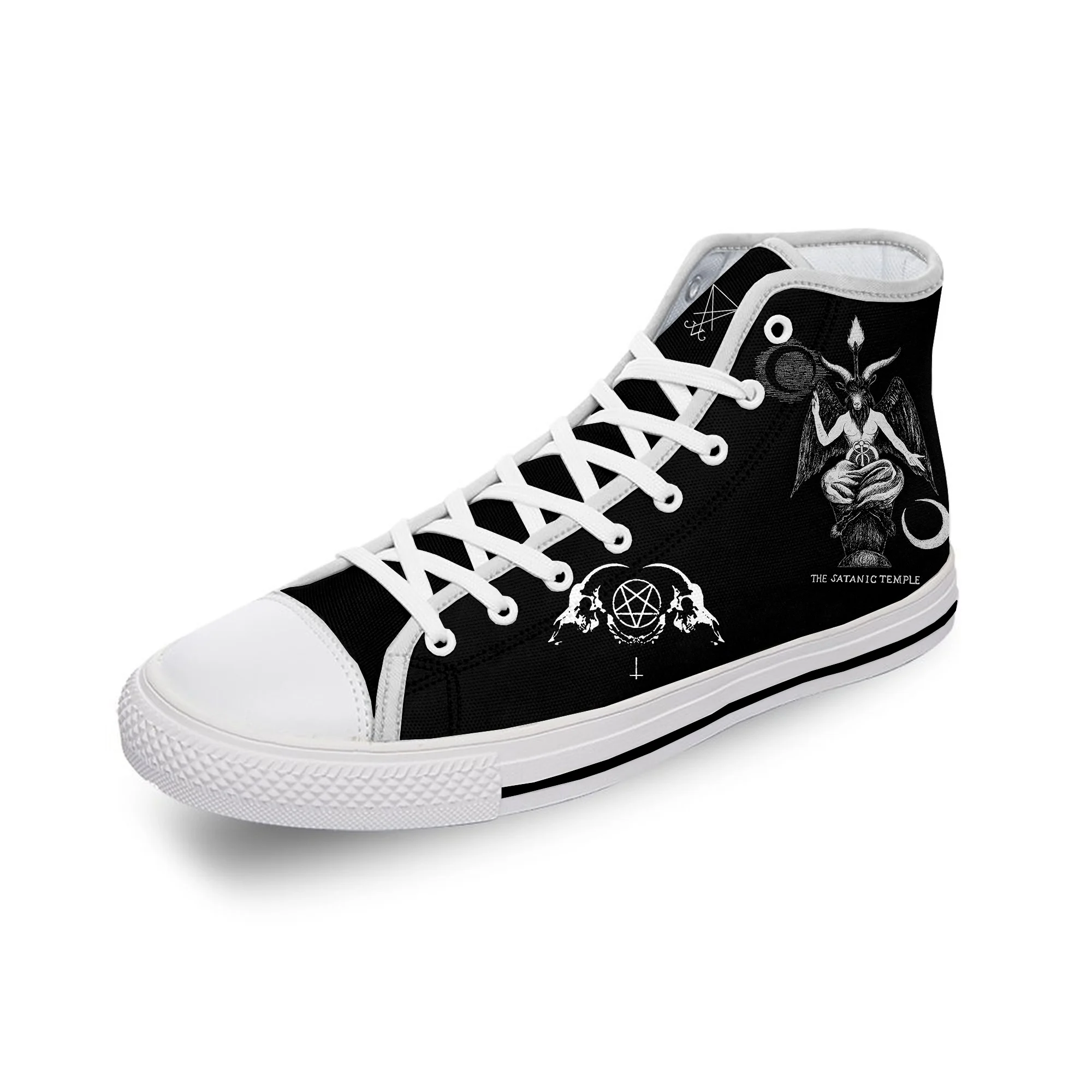 Baphomet Lucifer Demon Death Evil Grim White Cloth 3D Print High Top Canvas Shoes Men Women Lightweight Breathable Sneakers