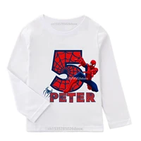 New Spring Autumn MARVEL Spiderman Birthday Boy Long Sleeve T-Shirt 3 4 5 6 7 8 9 Spiderman Customized Name Birthday Kid Clothes 2