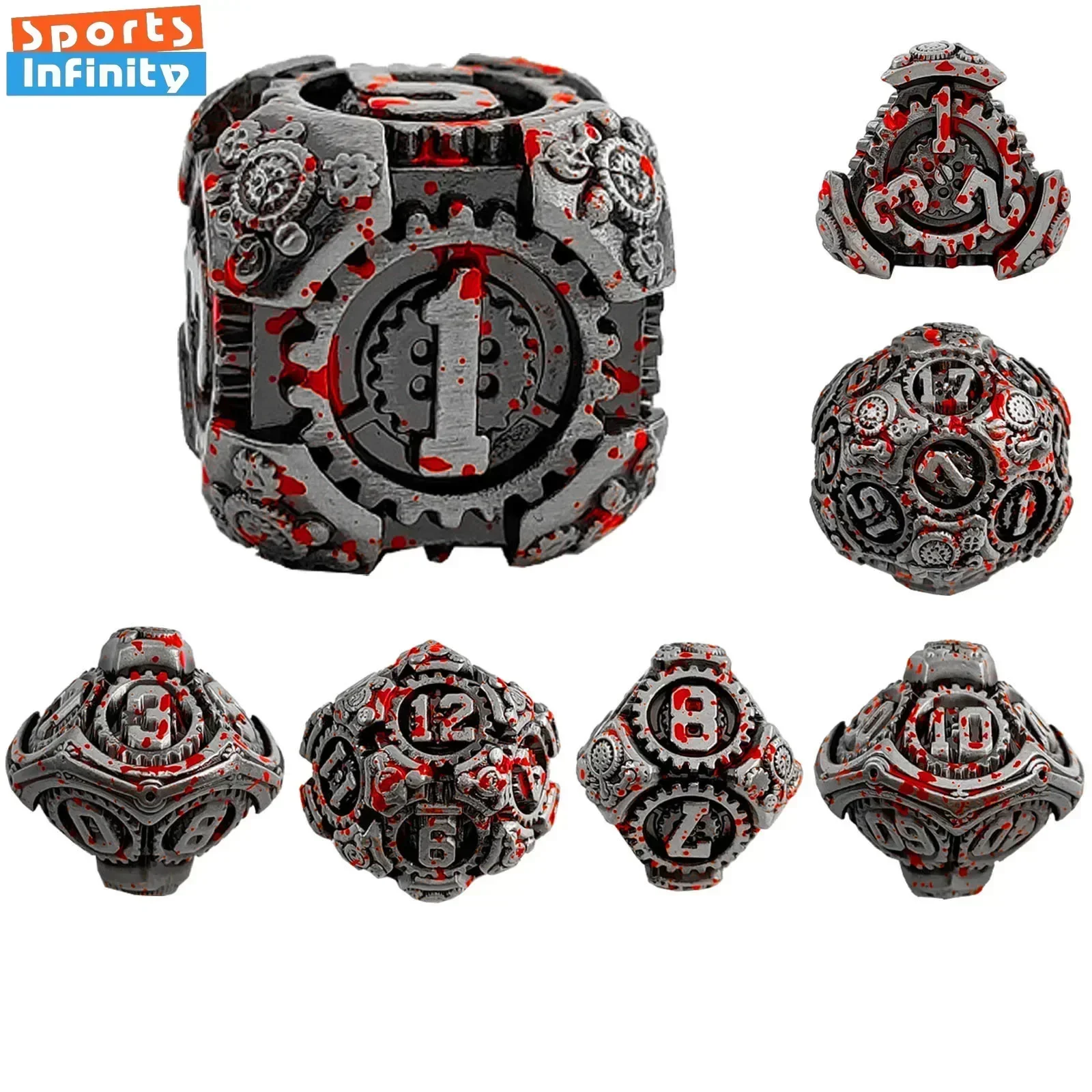 7pcs/set Gear Metal Dnd Dice Set Polyhedral Number Dice Kit for Dnd TRPG Cthulhu COC Running Team D6 Board Game game dice,dice set,acrylic dice