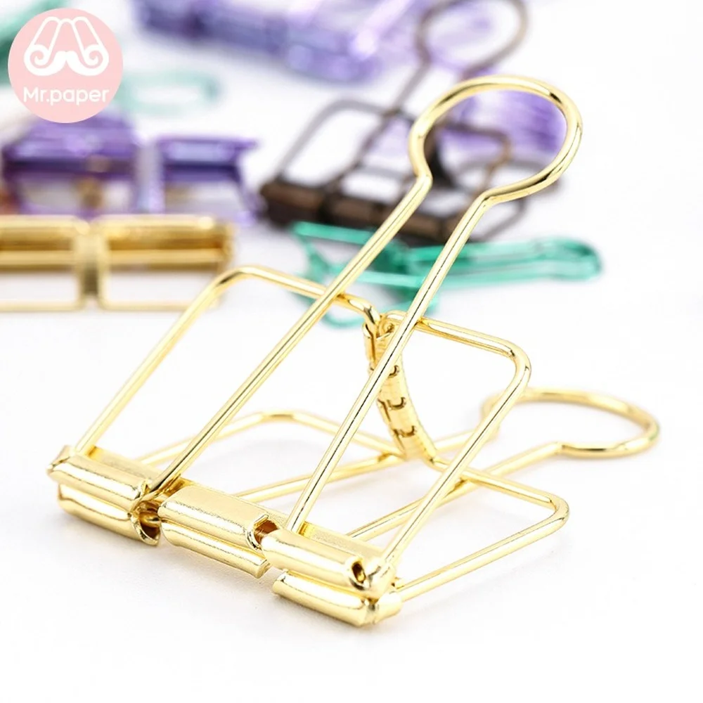 Mr Paper 8 Colors 3 Sizes 1 Pcs Colors Gold Sliver Rose Green Purple Binder Clips Large Medium Small Office Study Binder Clips 5