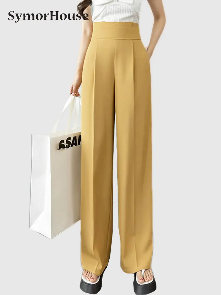 

New Arrival Suit Wide Leg Pants Women 2023 Korean Style Buds High Waist All-match Loose Office Lady Elegant Straight Trousers