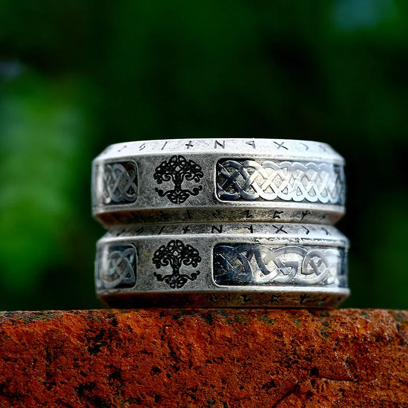 

Vintage Nordic Viking Rune Tree of Life Amulet Stainless Steel Mens Women Ring Simple for Boyfriend Biker Jewelry Gift Wholesale