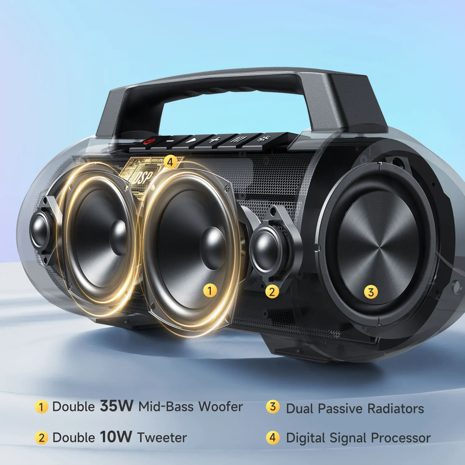 W-KING Portable Bluetooth Speaker 120W Peak 70W RMS with Wireless Microphone, IPX6 Waterproof Outdoor Speaker 42H Playback 6