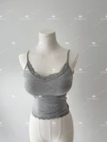 5STUDIO Lace Trim Panelled  Color Tight Strap Vest ort Length Cotton 00% Women's Faion Summer Seasonal Wear - Image 3