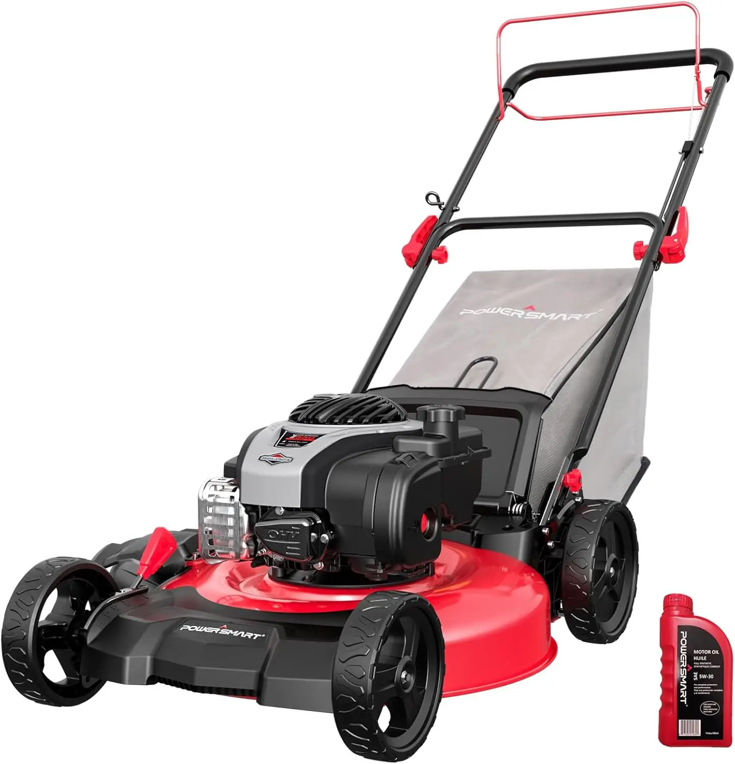 Self Propelled Gas Lawn Mower Engine 21 Inch Steel Deck 3 in 1 Mulch 6 Position Dual Lever Height Adjustment