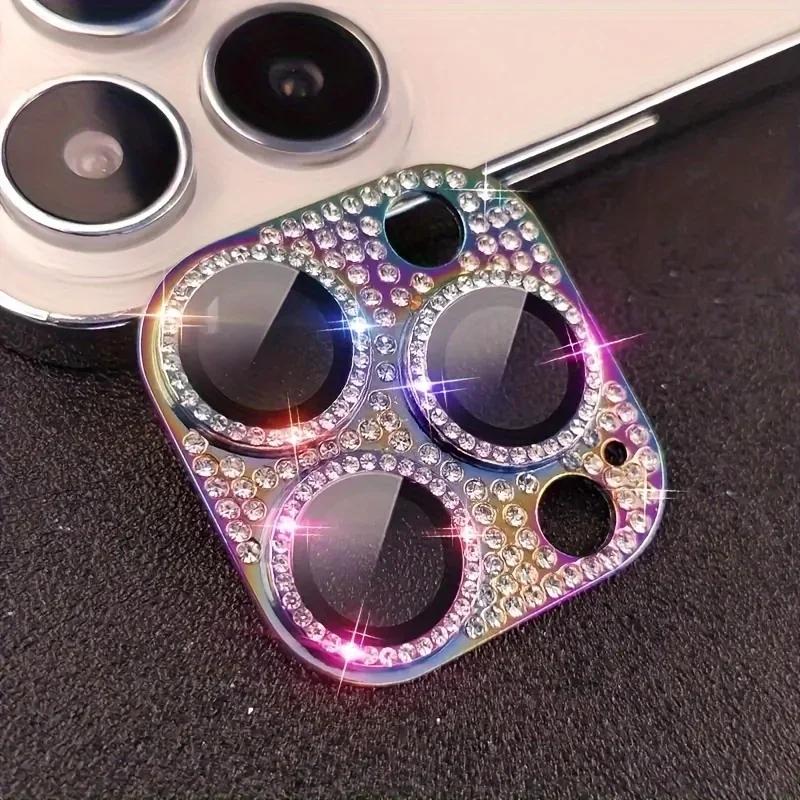 Luxury Glitter Rhinestone Metal Camera Lens Protector - Full Glass Cover