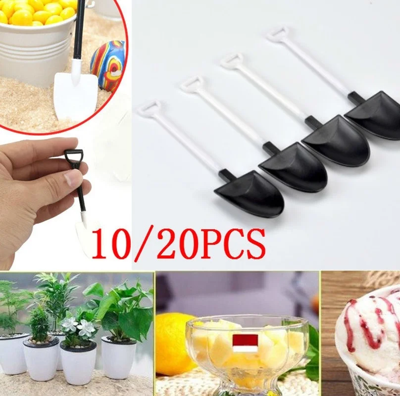10/20/30/50Pcs Plastic Disposable Mini Shovel Spoon Potted Ice Cream Cake Spoon Kids Dessert Tea Coffee Spoons Party Supplies