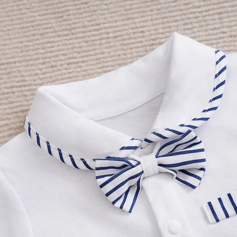 Baby Boy Outfits Baby Outfits Children Tracksuit Newborn Baby Boys Set Casual Fashion Vertical Gentleman Bow Comfortable Cotton White Short Sleeve Set Summer Two Piece