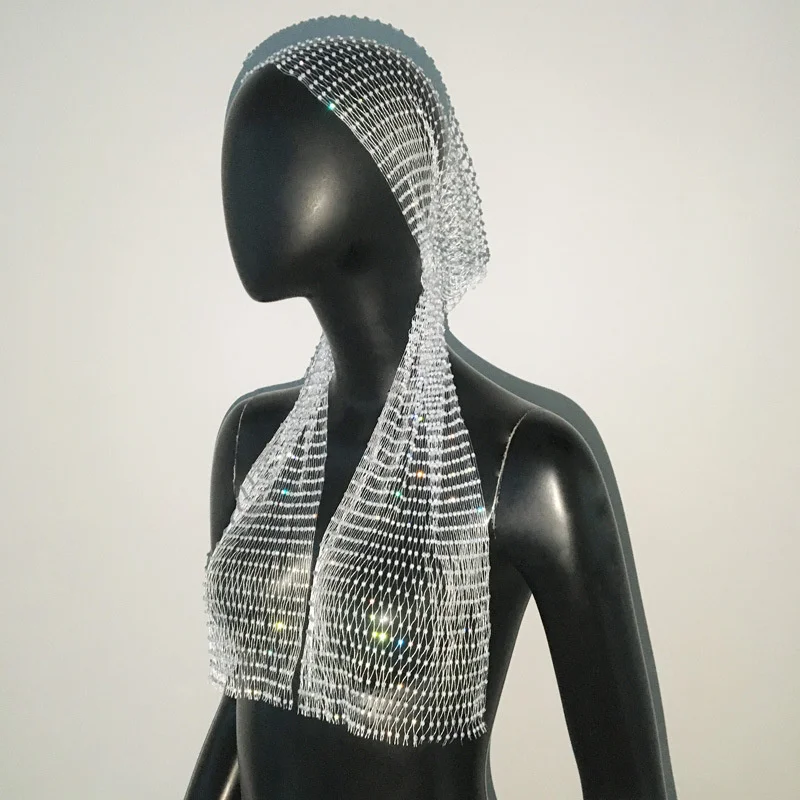 Fascia Per Capelli Larga In Rete Nera Con Cristalli E Strass – Elastica E Regolabile, Accessorio Glitterato Per Rave, Feste, Discoteca - 2