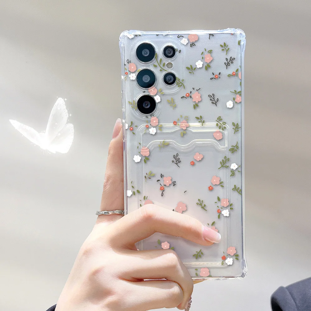 Floral Card Holder Soft TPU Phone Case Cover