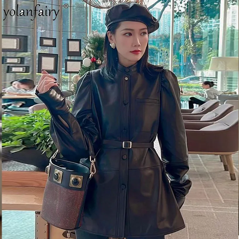 

2023 Spring New Genuine Leather Jacket Women's Sheepskin Coat Female Mid Long Trench Coats Fall Overcoat Fashion Chaqueta Cuero