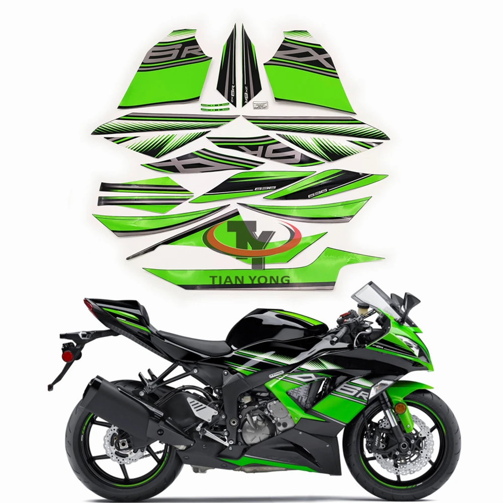 

2016 Green Silver Silkscreen Applique Full Kit Stickers Decorative Protector For ZX6R ZX 6R 636 2013-2014-2015-2017-2018