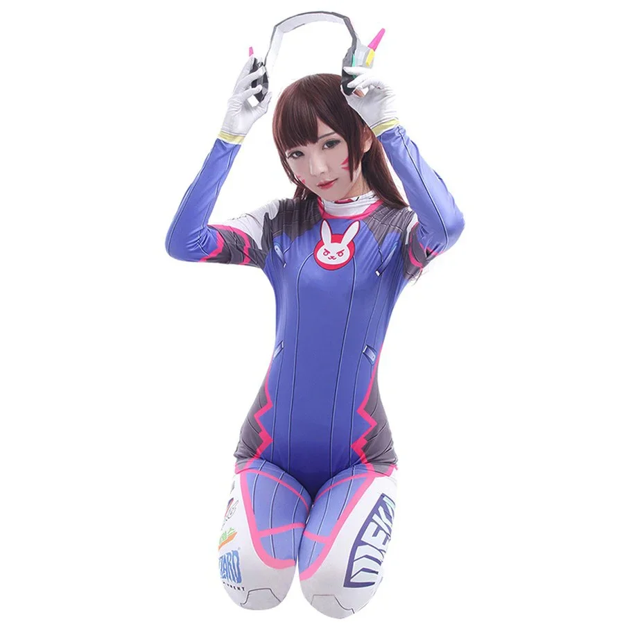 애니메이션 여성 점프수트 타이츠, Dva 코스프레 코스튬 게임, 젠타이 가발, 코스프레 소품, 헤드폰 세트, D.Va Cos 파티 할로윈 의상