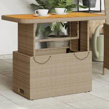 Tavolo da giardino beige 90x55x71 cm Polyrattan e legno di acacia Tavolo da giardino per esterni Tavolo da picnic Decorazione di mobili da esterno 1