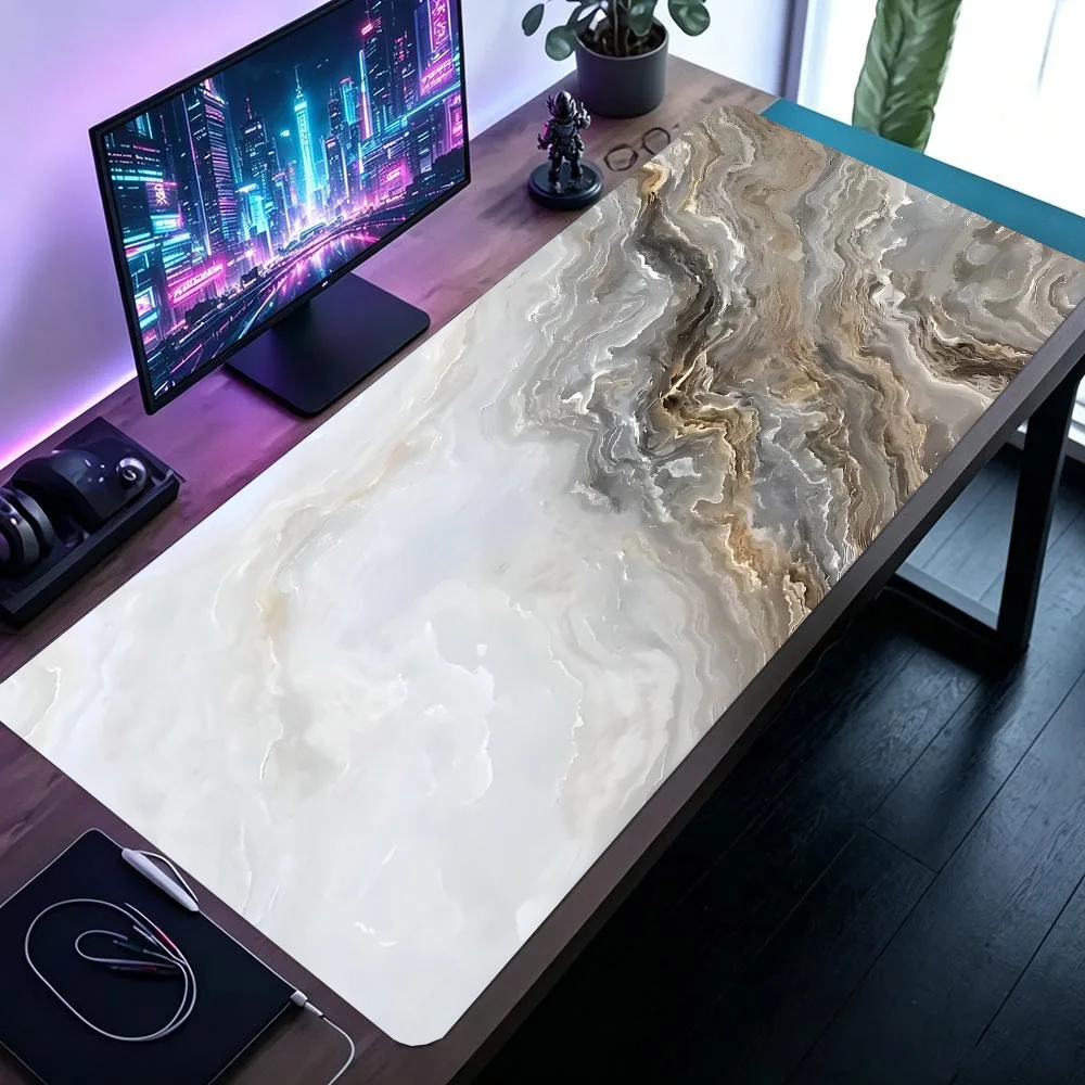Luxurious Rose Gold Marble Texture Large Desk Mat - Premium Soft Rubber Gaming Mouse Pad and Keyboard Surface