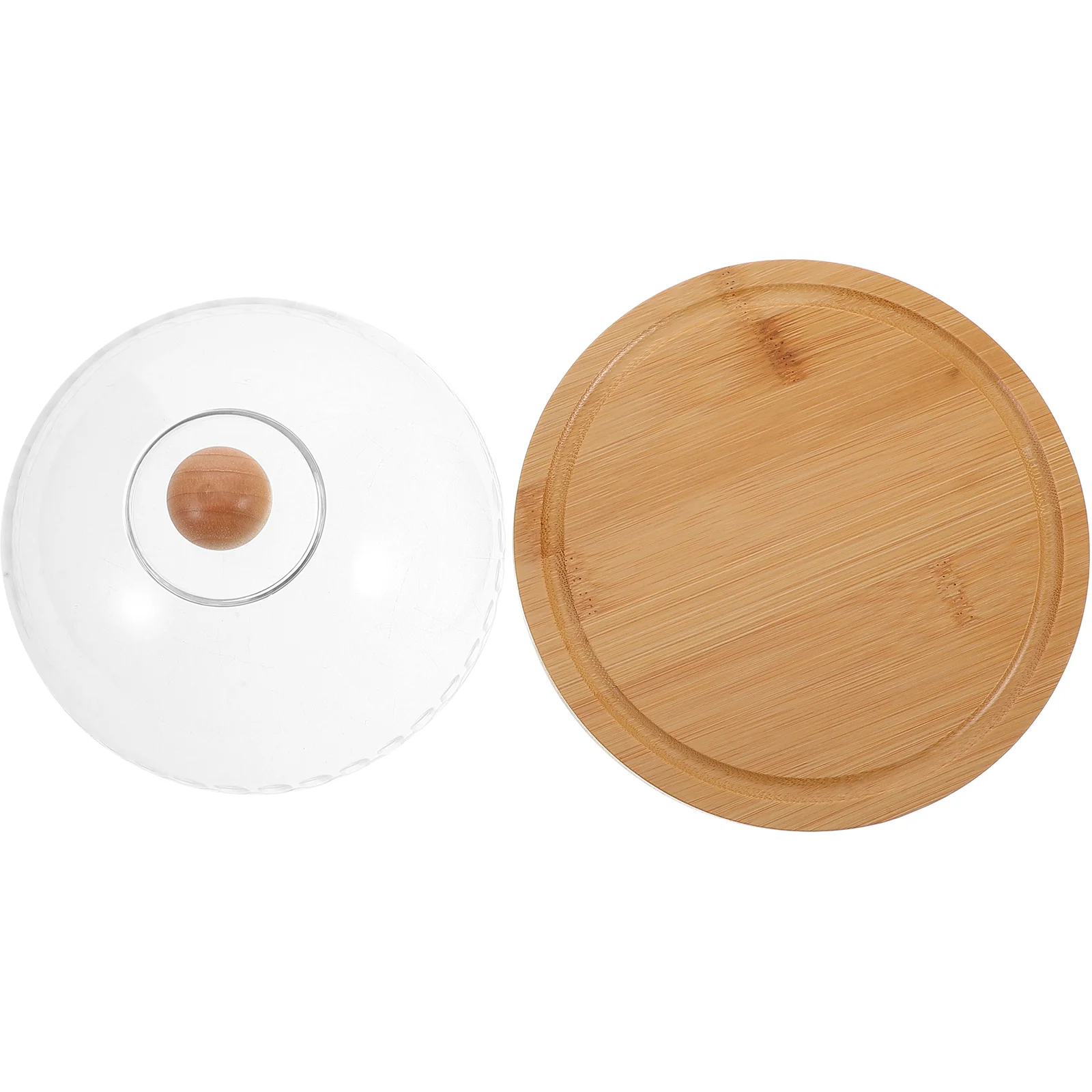 Round Wooden Butter Box Glass Dome Cover Cake Stand Lid Cream Cheese Dish Serving Tray Kitchen Dining Bar Storage Container
