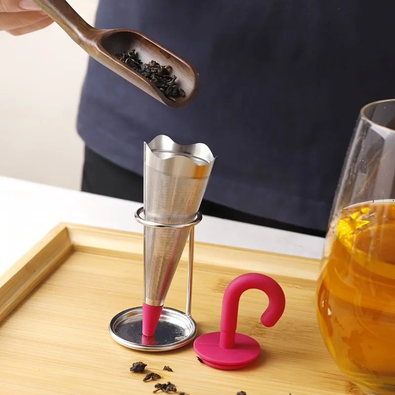 Reusable Umbrella Tea Infuser with Drip Tray – Stainless Steel Fine Mesh Tea Strainer