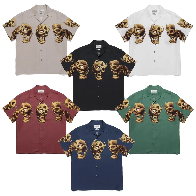 

23SS Wacko Maria 56 Tattoo Shirt Men Women Best Quality Skeleton Hawaiian Short Sleeve Shirts Tee Kanye West Hippie Clothes