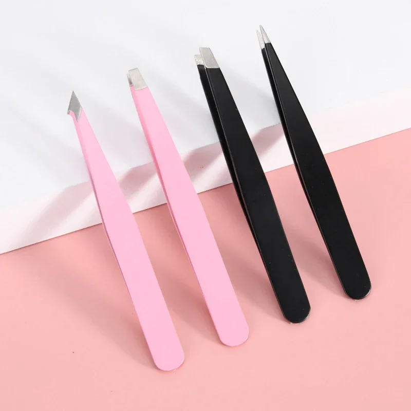 Tweezer Hair Beauty Fine Hairs Pink 2/4Pcs High-Quality Eyebrow Puller Stainless Steel Slanted Brow Clips Removal Makeup Tools