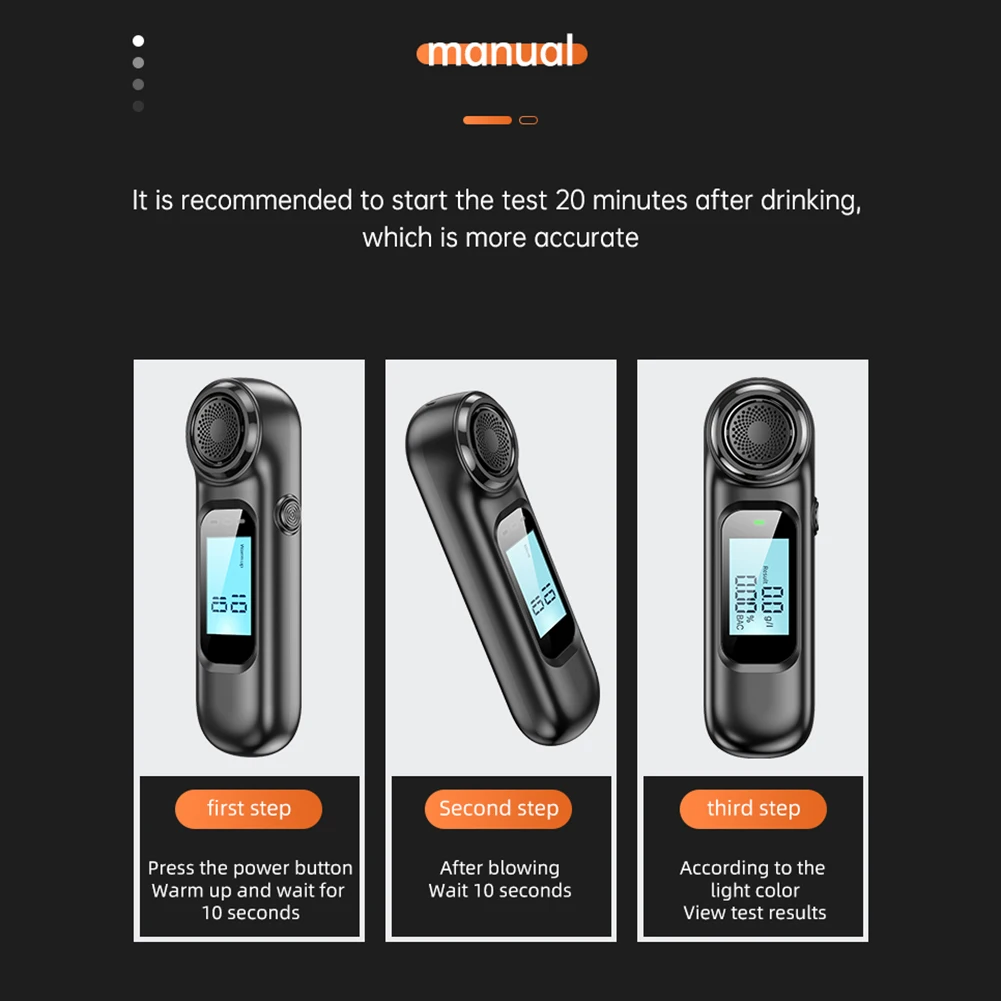High Accuracy Portable Alcohol Tester Breathalyzer Non-Contacting Alcohol Detector USB Rechargeable with Digital LED Screen, alcohol tester,breath alcohol tester