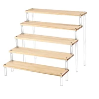 Wood Acrylic Display Stand Display Riser Shelf for Cupcake Perfume Animation Figure Doll Blind Box Shelves Organizers 1