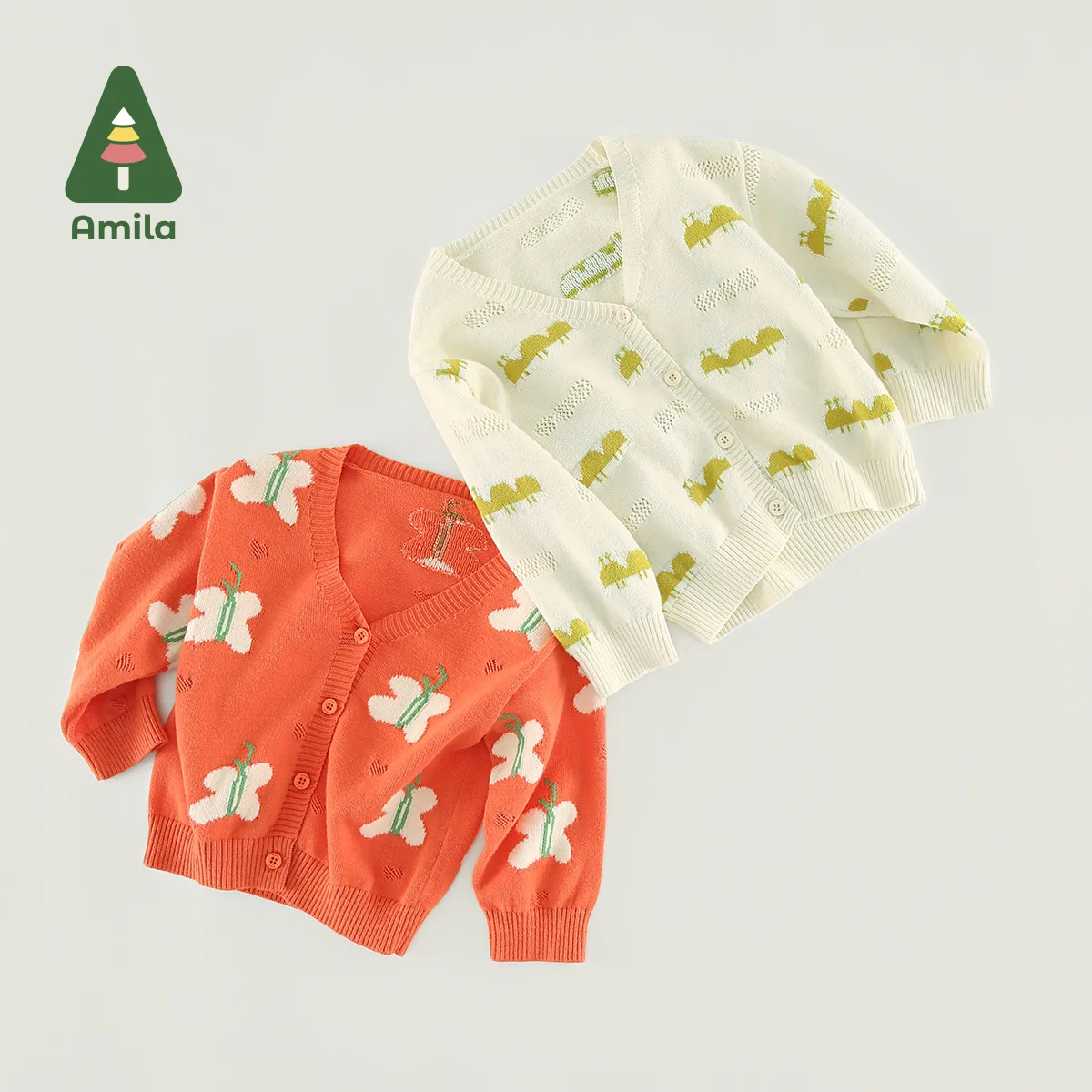 Amila Baby Cardigan Spring New 100% Cotton Long Sleeves Sweater Top Children Clothing Boys Girls Knitted Wear